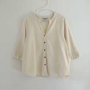 Hot Cotton Marc Ware Womens Button Up Top Size 1X Lagom 3/4 Sleeve Coastal Beach